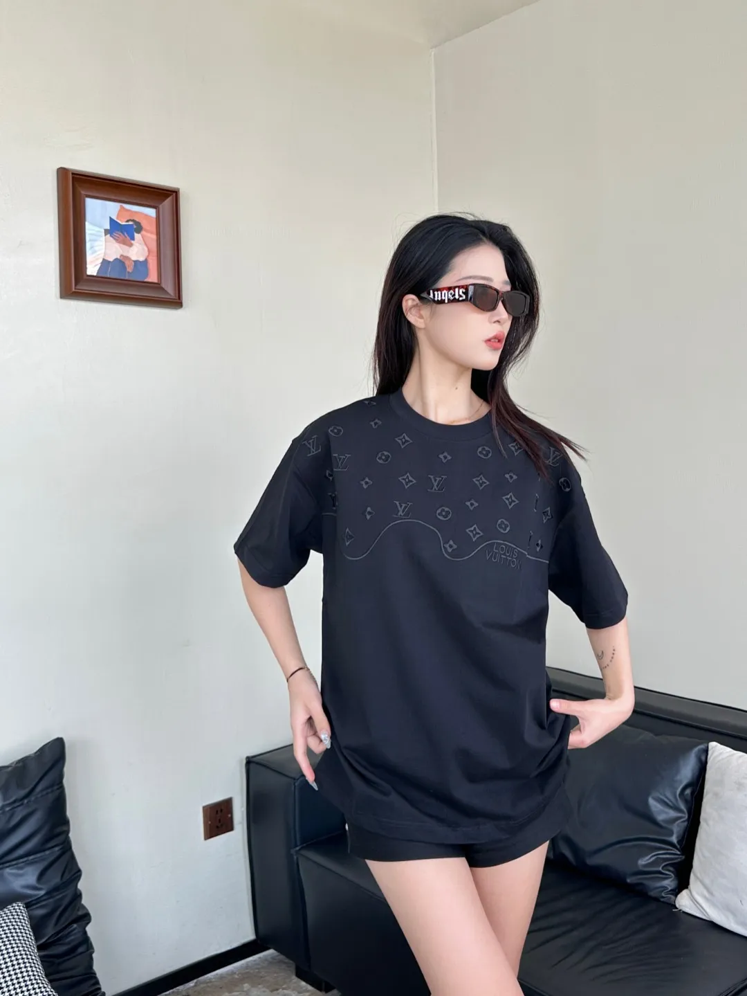 Louis Vuitton/Louis Vuitton dark pattern half-length presbyopic logo embroidered short sleeves